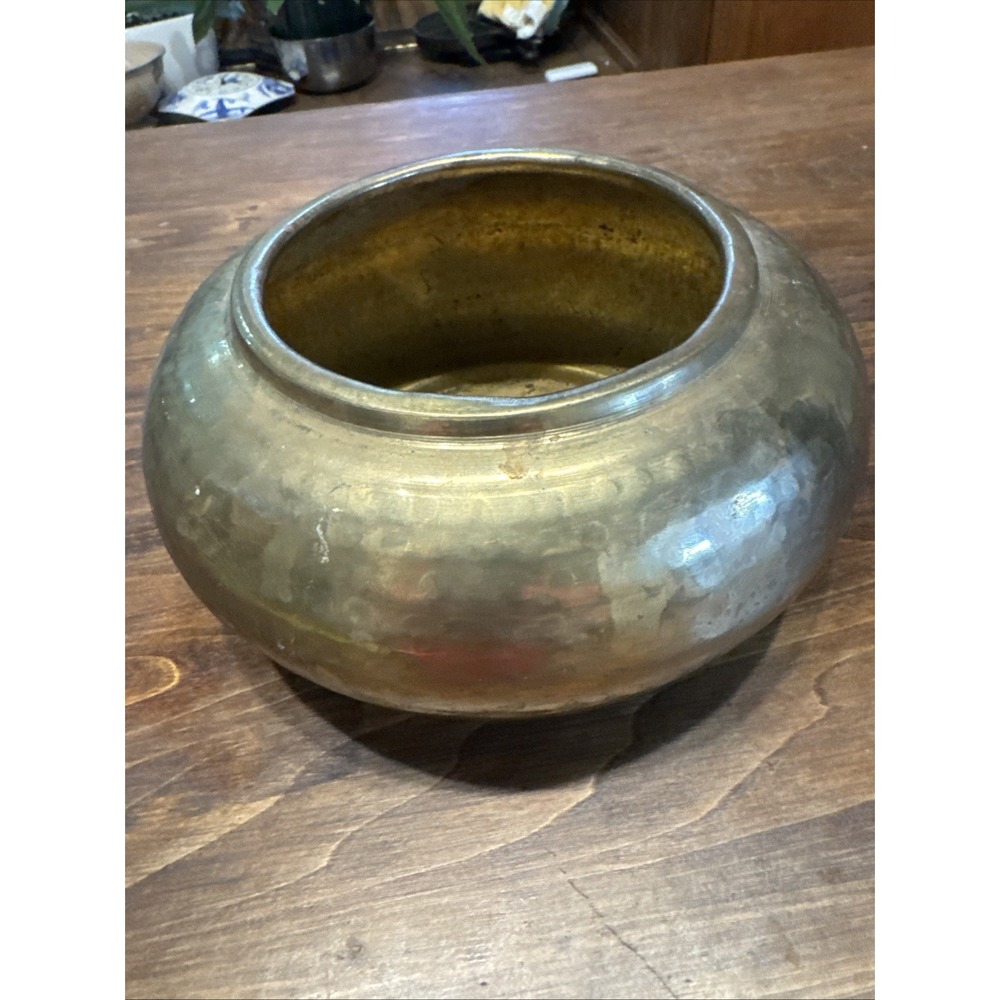 Vintage Solid Brass Hammered Vase Bowl Pot Planter